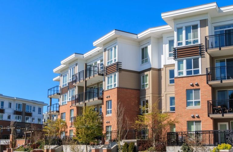 apartment complex with balconies, Roseville Minnesota